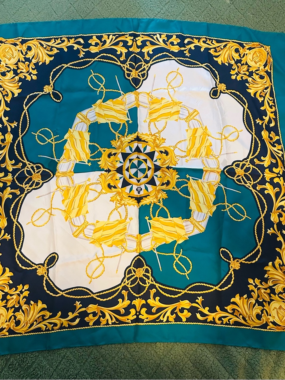 Decorative Teal, Navy & Gold Baroque Accent Throw